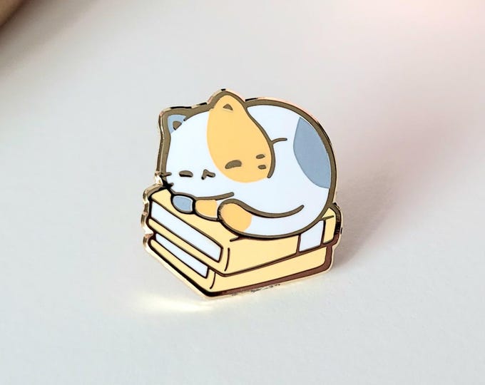 Bookish 0.7" | Tiny Cats Mini Enamel Pins Cute Animal Board Filler Adorable Kitty Kitten Book Reader Hard Lapel Gold Plated Friend Gift Set