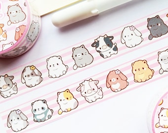 Washi Tape Tiny Pals | 18mm x 10m Cute Animal Bear Cat Kitty Kitten Polar Panda Cow Decoration Rabbit Bunny Bun Kawaii Roll Stationery Gift