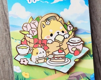 Afternoon Tea 1.55" (B-GRADE) Enamel Pin | Cute Magical Nature Flower Picnic Shiba Inu Tulips Hamster Animal Cottage core Kawaii Hard Plated