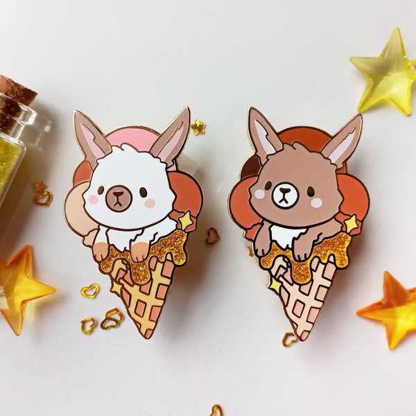 Bhoney Ice Cream 1.75"  | Dessert Buddies | Cute Bunny Hard Enamel Lapel Pin | Sweets Chocolate Ice Cream Honey Vanilla | Gold Plated
