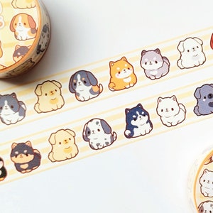 Washi Tape Hundefreunde | 18 mm x 10 m Süßtier Kawaii Rolle Kuh Shiba Husky Beagle Dalmatiner Pommern Yorkshire Entzückendes Briefpapier Geschenk