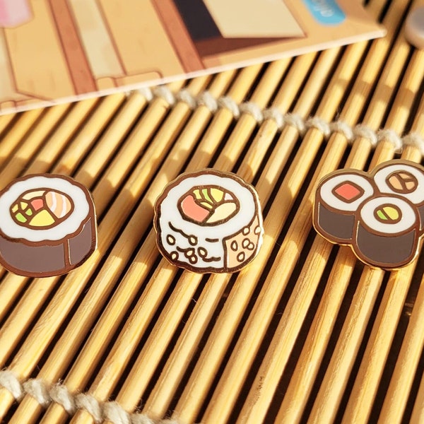 Sushi | Pocket Bites 0.5" 0.55" Filler Enamel Pins | Futomaki Uramaki Hosomaki Nori Japanese Rice Tiny Asian Food Hard Lapel Pin Gold Plated