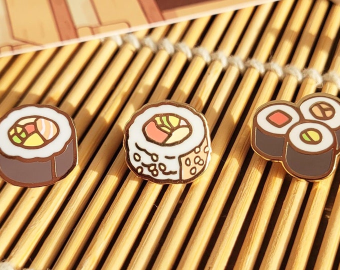Sushi | Pocket Bites 0.5" 0.55" Filler Enamel Pins | Futomaki Uramaki Hosomaki Nori Japanese Rice Tiny Asian Food Hard Lapel Pin Gold Plated
