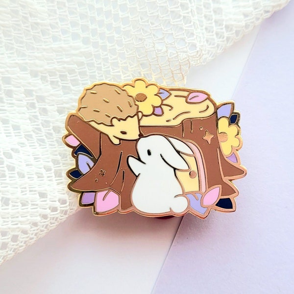 A Curious Encounter (B-GRADE) Enamel Pin 1.5" | Floral Critters Cute Animal Nature Flower Hedgehog Bunny Rabbit Tree Hard Lapel Gold Plated