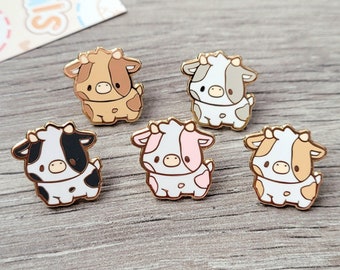 Cow 0.7" | Tiny Pals Mini Enamel Pins | Cute Animals Board Filler Adorable Critter Strawberry Moo Farm Barn Hard Lapel Pin Gold Plated