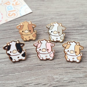 Cow 0.7" | Tiny Pals Mini Enamel Pins | Cute Animals Board Filler Adorable Critter Strawberry Moo Farm Barn Hard Lapel Pin Gold Plated