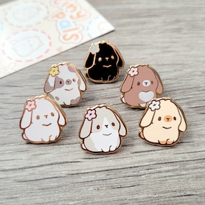 Bunny 0.65" | Tiny Pals Mini Enamel Pins | Cute Animal Board Filler Adorable Critter Rabbit Bun Hard Lapel Pin Gift Lover Set