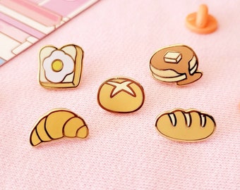 Brunch | 0.5" Filler Enamel Pins | Mini Sweets Cute Desserts Food Tiny Bread Pastry Bakery Croissant Breakfast Hard Lapel Pin Gold