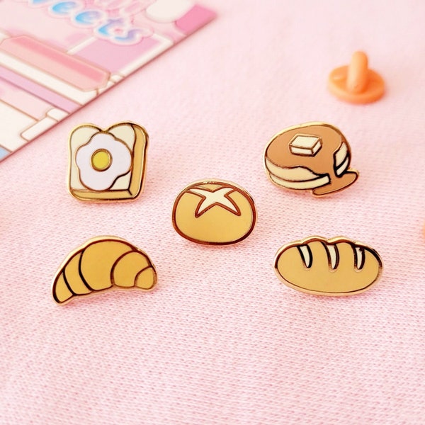 Brunch | 0.5" Filler Enamel Pins | Mini Sweets | Cute Desserts Food Tiny Bread Pastry Bakery Croissant Breakfast Hard Lapel Pin Gold Plated