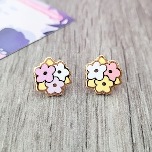 Flower Bouquet | 0.5" Mini Filler Enamel Pins | Floral Critters | Cute Animal Nature Flowers Leaf Sun Board Hard Lapel Pin Gold Plated