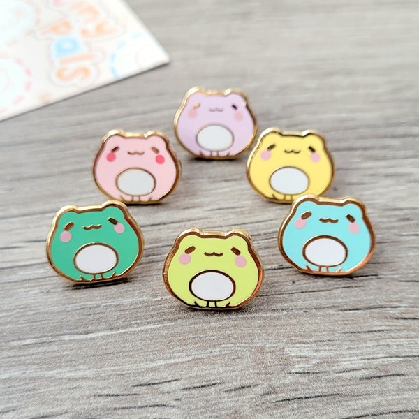 Frog 0.65" | Tiny Pals Mini Enamel Pins | Cute Animal Board Filler Adorable Toad Bullfrog Hard Lapel Pin Gold Plated Friend Gift Lover Set