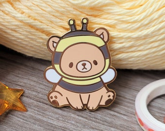 Bear Enamel Pin 1.375" Tiny Friends in Disguise | Adorable Animal Cute Dress Up Bee Bumblebee Honey | Hard Enamel Lapel Pin Gold Plated