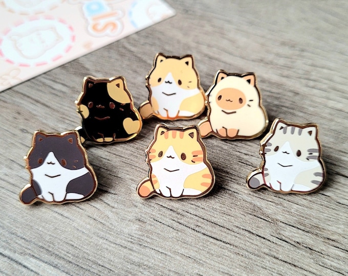 Cat 2 | 0.65" | Tiny Pals Mini Enamel Pins | Cute Animal Board Filler Adorable Kitty Kitten Hard Lapel Pin Gold Plated Friend Gift Lover Set