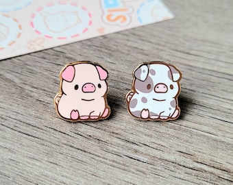 Pig 0.65" | Tiny Pals Mini Enamel Pins | Cute Animal Board Filler Adorable Barn Farm Piglet Hard Lapel Pin Gold Plated Friend Gift Lover Set