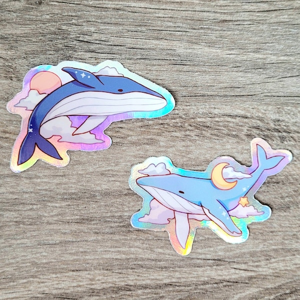 Whales Holographic Stickers 2.5" | Galaxy Magic Sea Constellation Cosmic Sky Star Space Cloud Sun Fish Animal Vinyl Celestia Notebook Laptop