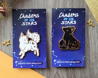 Sun & Moon (B-GRADE) | Chasers of the Stars | 1.375" 1.75" Star Galaxy Constellation Cute Fox Wolf Hard Enamel Lapel Pin Gold Metal Plated