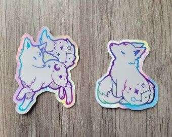 Holographic Stickers 2" | Chasers of the Stars | Galaxy Constellation Cosmic Sky Cute Fox Wolf Kitsune Animal Vinyl Sticker Notebook Laptop