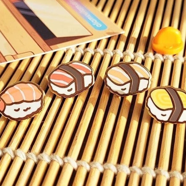 Nigiri | Pocket Bites 0.5" Filler Enamel Pins | Sushi Tamago Sake Maguro Japanese Fish Shrimp Tiny Asian Food Hard Lapel Pin Gold Plated