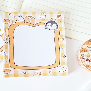 Washi Tape Bun Appétit 15mm x 10m Food Toast Brunch Breakfast Cute Egg Adorable Bear Croissant Pancake Animal Kawaii Roll Stationery Gift Tape+Memopad Bundle