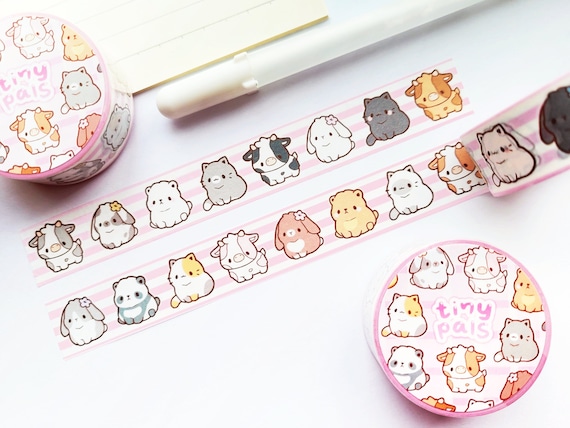 Washi Tape Tiny Pals | 18mm x 10m Cute Animal Bear Cat Kitty Kitten Polar Panda Cow Decoration Rabbit Bunny Bun Kawaii Roll Stationery Gift