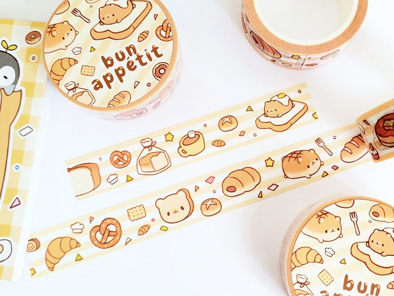 Washi Tape Bun Appétit 15mm x 10m Food Toast Brunch Breakfast Cute Egg Adorable Bear Croissant Pancake Animal Kawaii Roll Stationery Gift image 2