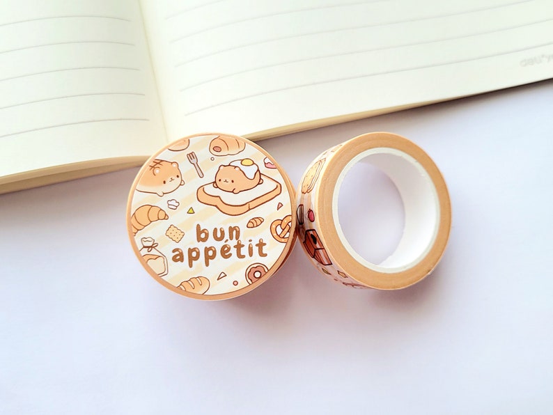 Washi Tape Bun Appétit 15mm x 10m Food Toast Brunch Breakfast Cute Egg Adorable Bear Croissant Pancake Animal Kawaii Roll Stationery Gift image 5