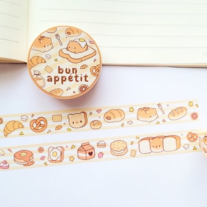 Washi Tape Bun Appétit 15mm x 10m Food Toast Brunch Breakfast Cute Egg Adorable Bear Croissant Pancake Animal Kawaii Roll Stationery Gift image 4