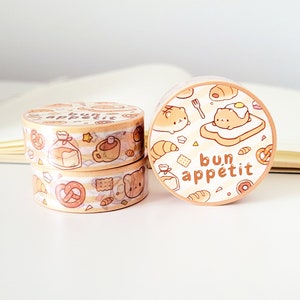 Washi Tape Bun Appétit 15mm x 10m Food Toast Brunch Breakfast Cute Egg Adorable Bear Croissant Pancake Animal Kawaii Roll Stationery Gift image 3