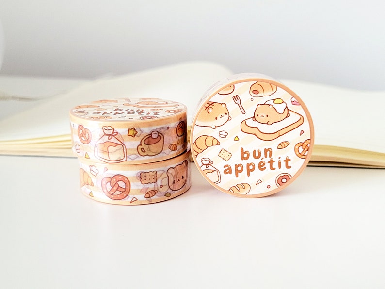 Washi Tape Bun Appétit 15mm x 10m Food Toast Brunch Breakfast Cute Egg Adorable Bear Croissant Pancake Animal Kawaii Roll Stationery Gift image 3