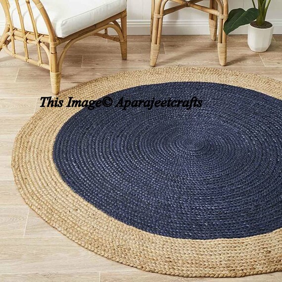 6 Feet Blue Hand Braided Bohemian Jute Area Rug Round Home - 6 Foot Round Rug Blue 6 Feet Blue Hand Braided Bohemian Jute Area Rug Round Home - 6 Foot Round Rug Blue