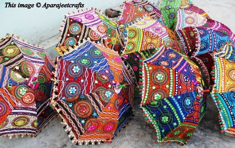 Wholesale Lot Indian Wedding Umbrella Decoration Mirror Work Vintage Parasols Handmade embroidery Elephant Umbrella Decorations Umbrellas