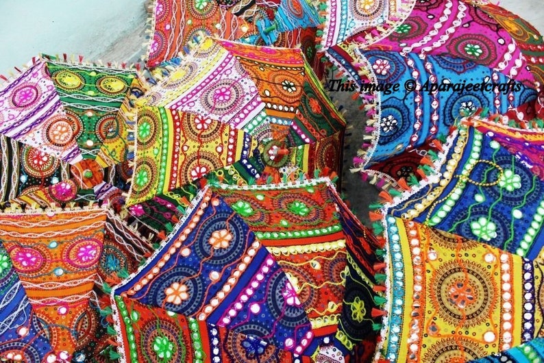 Wholesale Lot Indian Wedding Umbrella Decoration Mirror Work Vintage Parasols Handmade embroidery Elephant Umbrella Decorations Umbrellas
