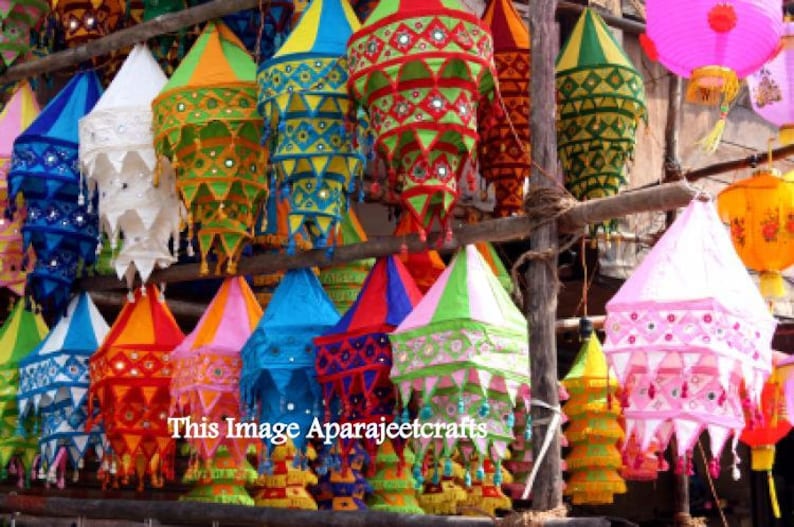 Indian Decorative Lamp shade Cotton Fabric Lanterns Collapsible Wholesale Lot