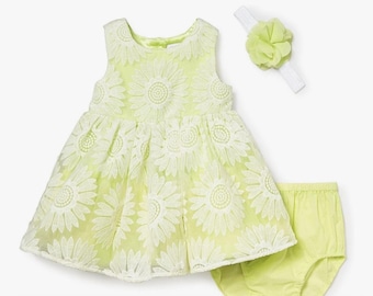 Conjunto de vestido para bebé niña de The Children's Place, de 3 a 6 meses, con bombachos y diadema.