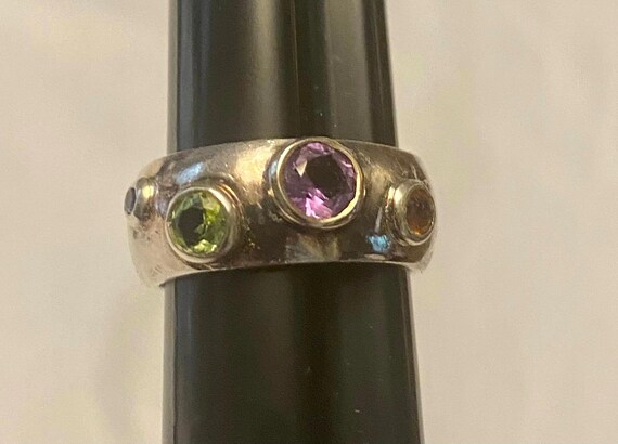 Stylish Multi-Gemstone Silver Ring - image 6