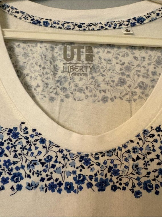 Liberty of London White and Blue Floral Stripe Scoop Neck Tee View 2