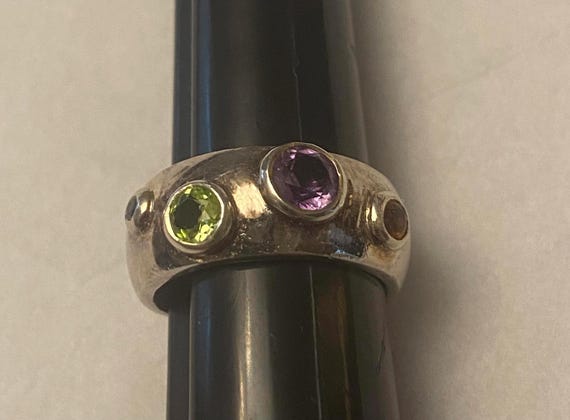 Stylish Multi-Gemstone Silver Ring - image 7