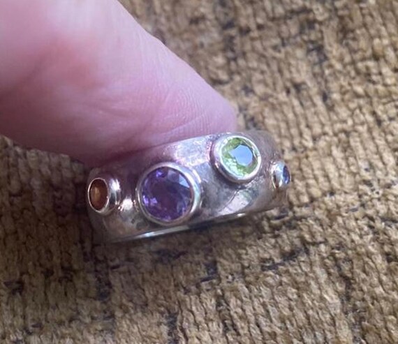 Stylish Multi-Gemstone Silver Ring - image 3