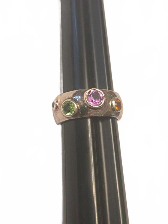 Stylish Multi-Gemstone Silver Ring - image 1