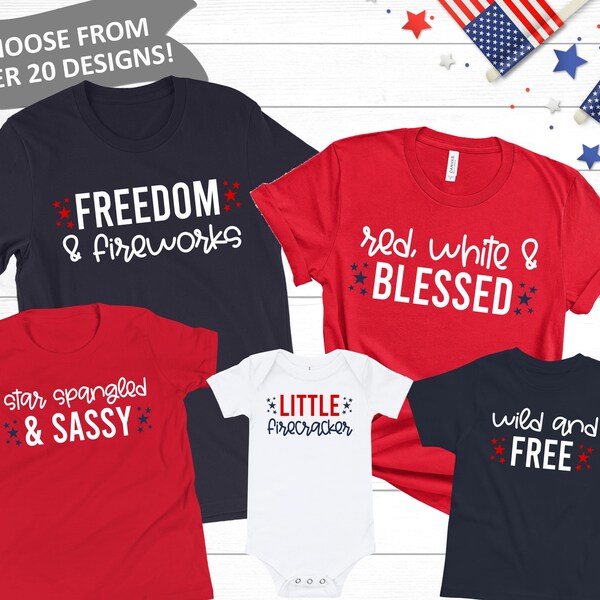 Matching Family 4th of July Shirts for Group Funny Patriotic Outfit Mom Dad Baby Toddler Kid Siblings Friends Tshirt