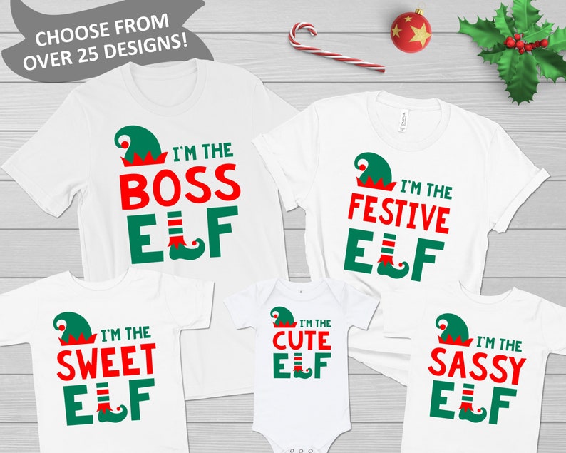 Matching Family Christmas Group Elf Shirts | Funny Tshirts Holiday Outfits | Mom Dad Baby Toddler Kid Siblings Friends Elf Squad Tshirts 