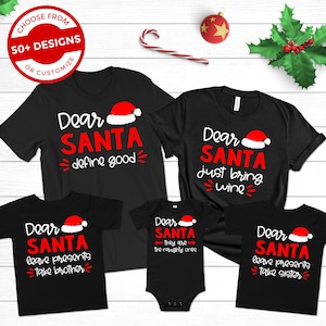 Matching Family Christmas Shirts Dear Santa Hat Funny Holiday Outfits Mom Dad Baby Toddler Kid Siblings Boy Girl Cousins Custom Personalized