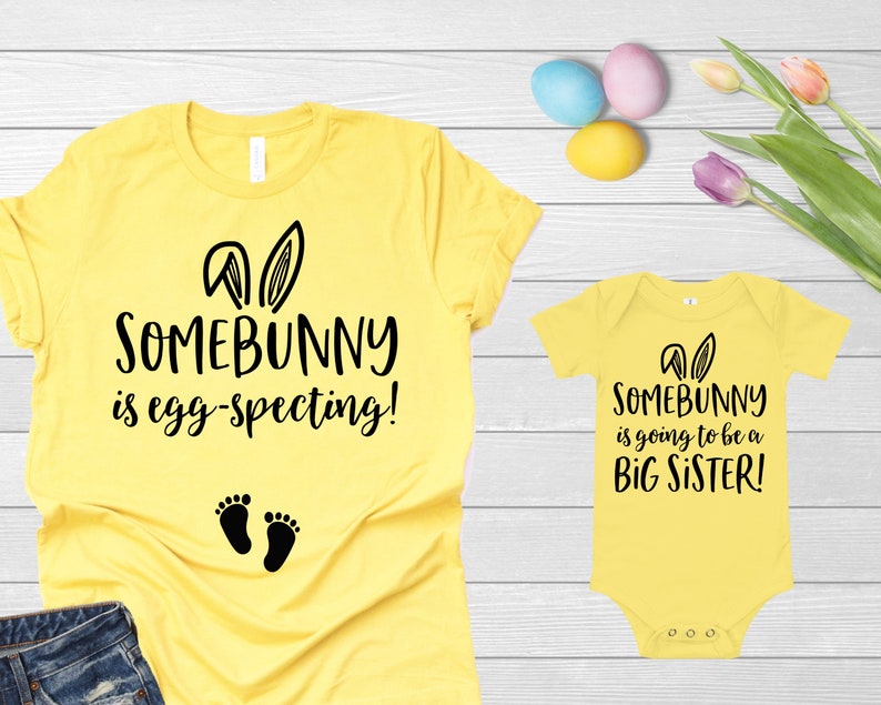 Easter Pregnancy Announcement With Sibling Shirts Somebunny Etsy