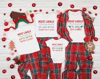 Matching Family Christmas Shirts Most Likely To Superlative Funny Holiday Outfits Mom Dad Baby Toddler Kid Girl Boy Siblings Friends Tshirt