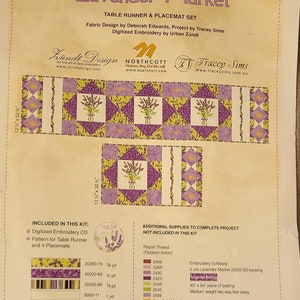 Lavender Market Table Runner & Placemat Set - Machine Embroidery - Software Disk Included