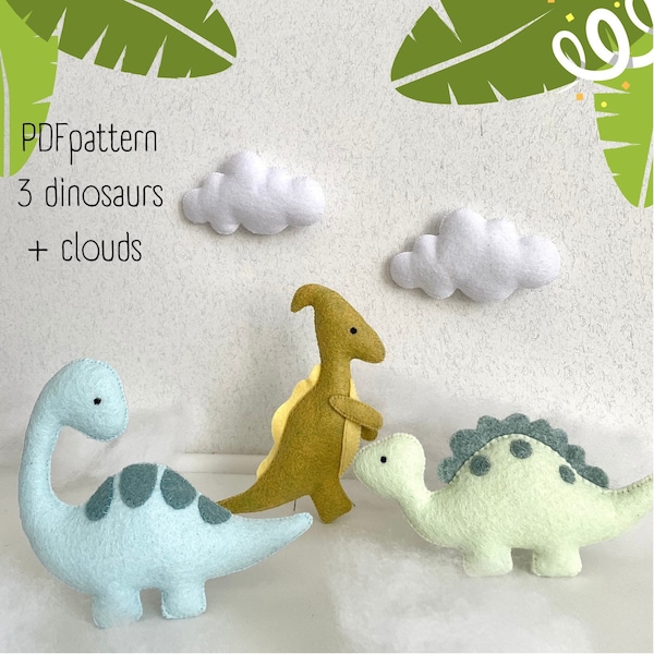 Dinosaur mobile PDF pattern Dinosaur felt, Sewing toy, Easy toy pattern PDF,dino of felt digital instant download,felt pattern,dinosaur baby