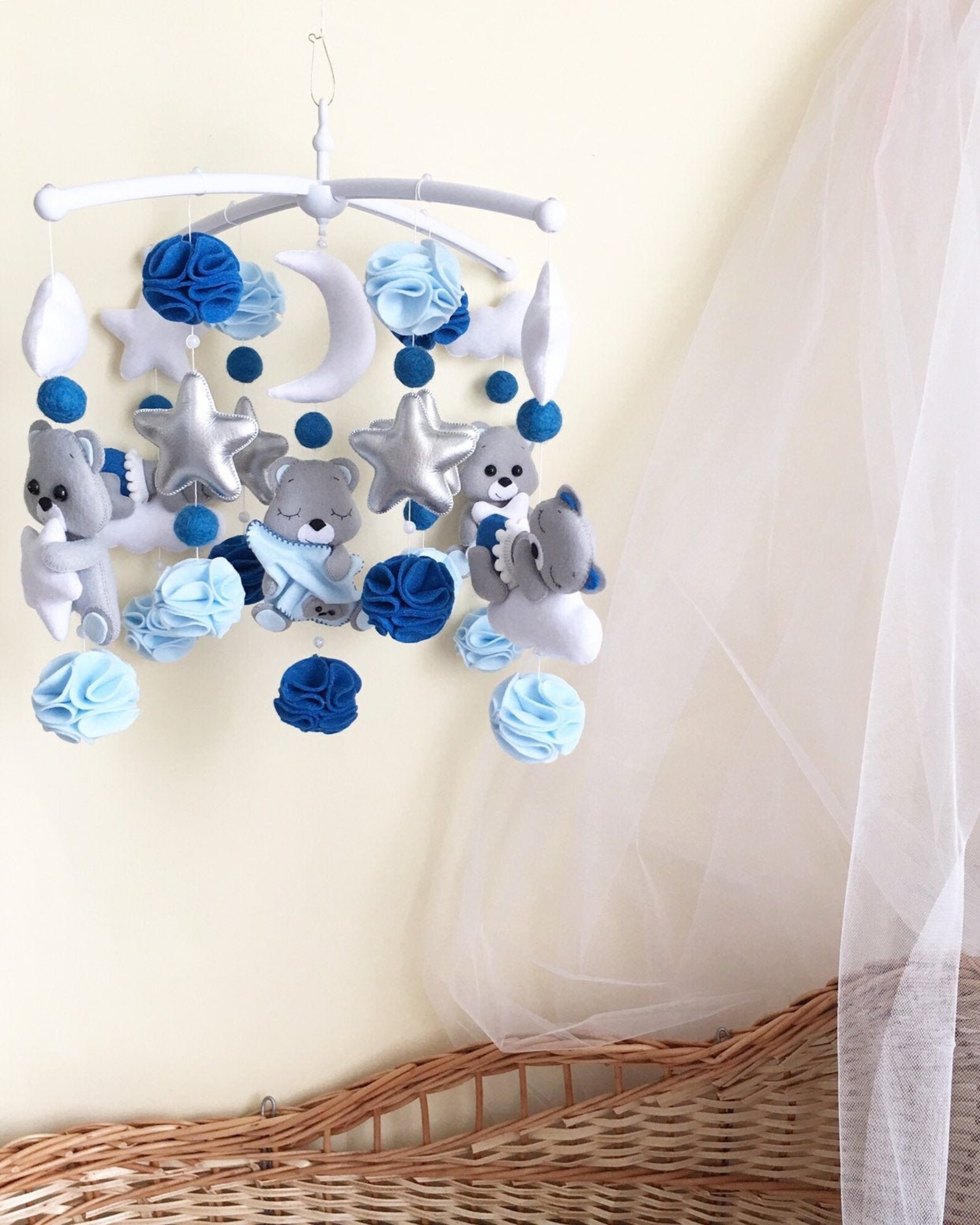 Baby mobile/Teddy bear crib mobile/Nursery decor/Felt beige Etsy