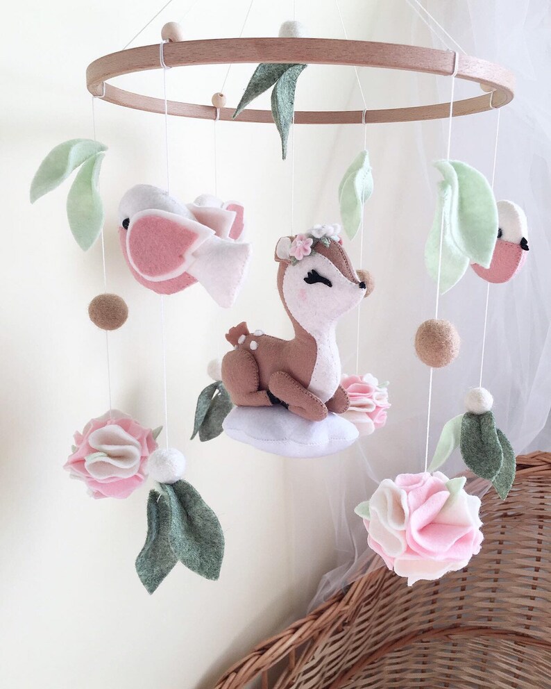 Bambi baby mobile Deer nursery decor Woodland neutral gender Etsy