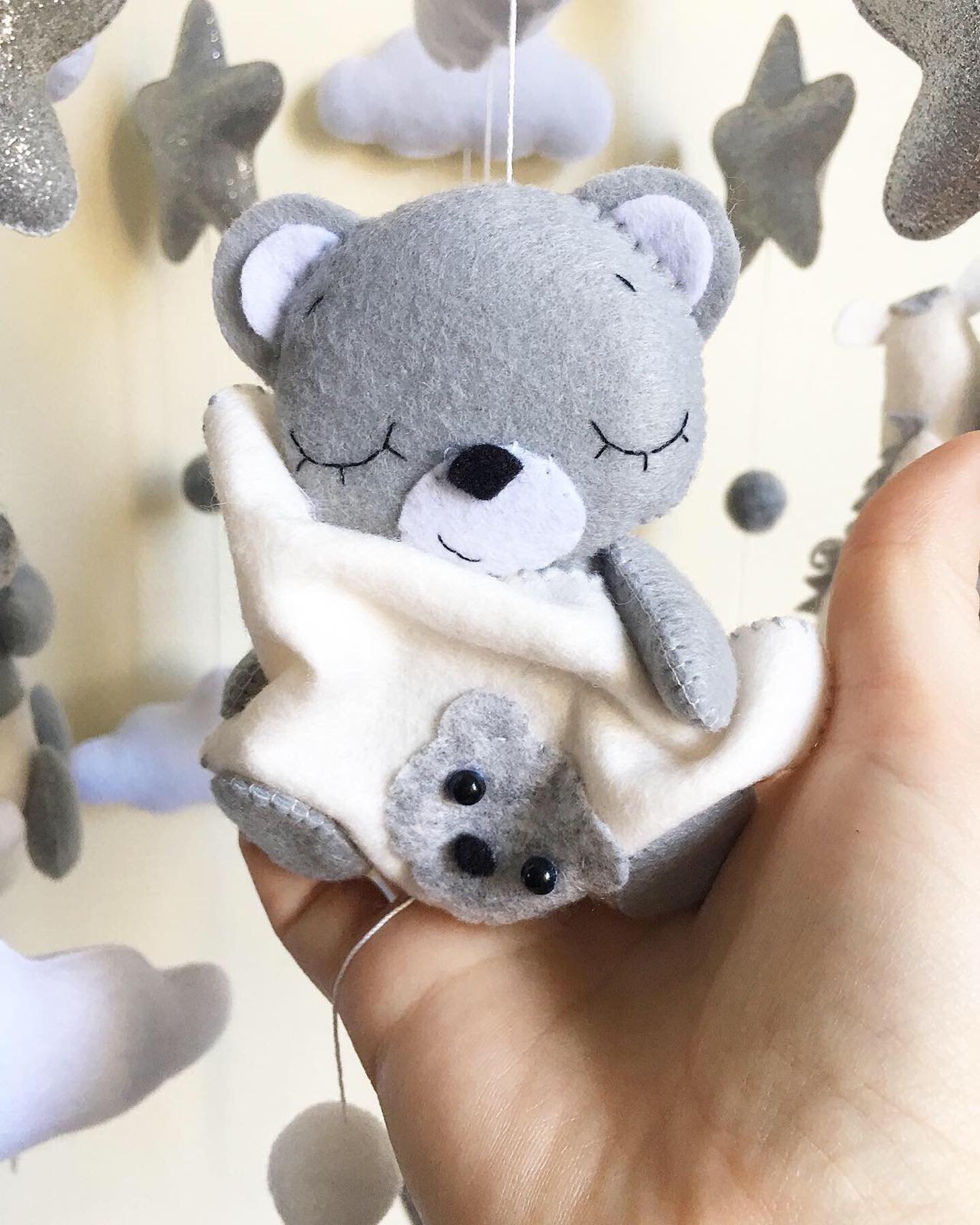 Baby Mobile/teddy Bear Crib Mobile/nursery Decor/felt Beige Etsy