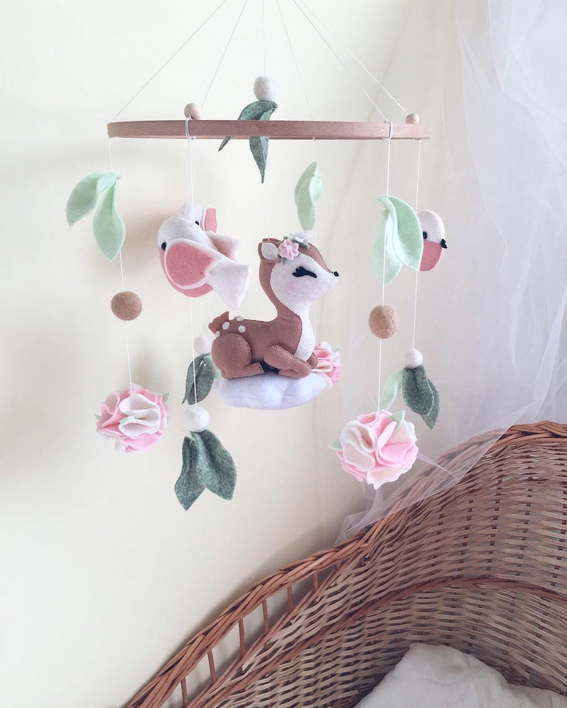 Bambi baby mobile Deer nursery decor Woodland neutral gender Etsy